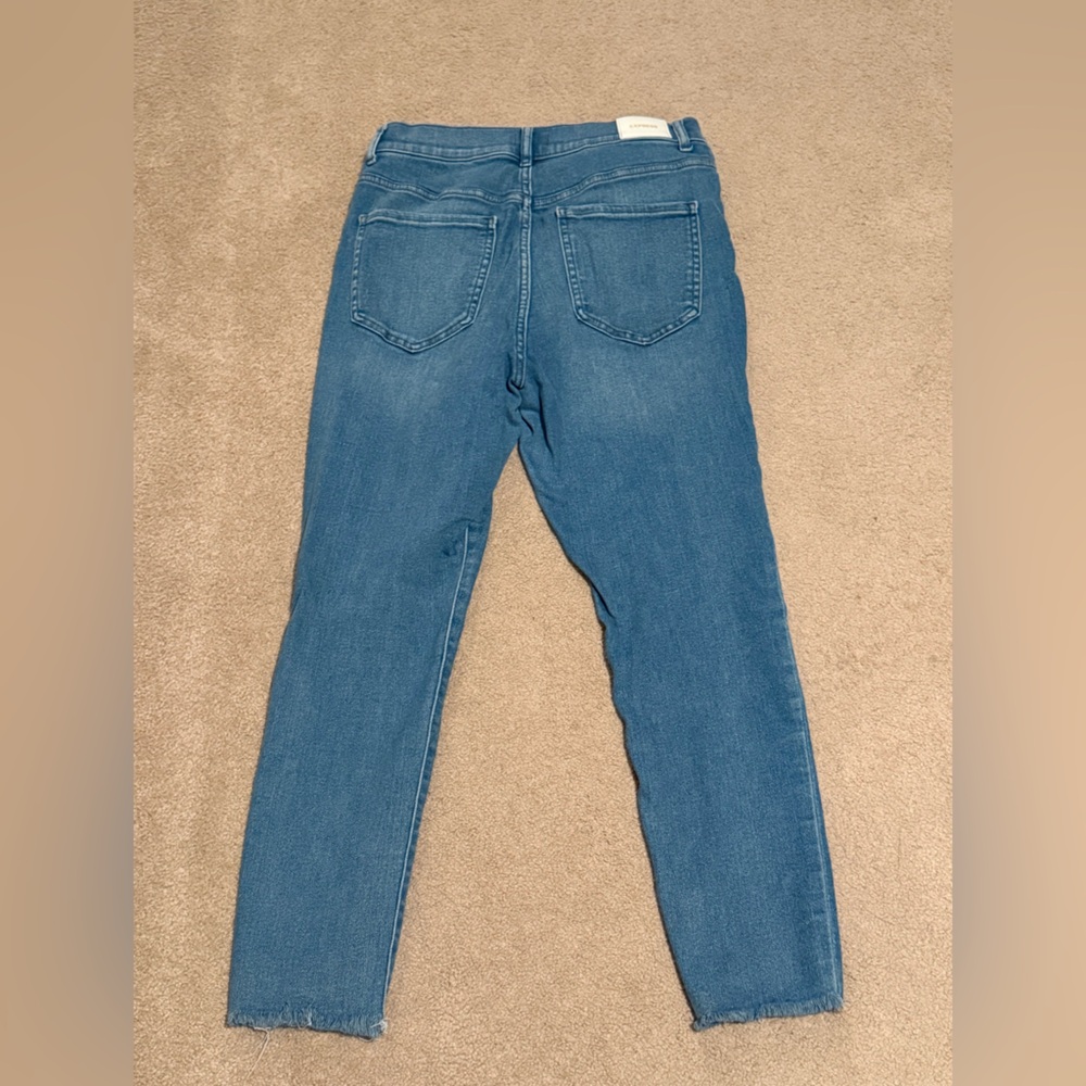 Express High Rise Skinny Jeans Light Wash Raw Hem Women’s Size 12 - Picture 5 of 6